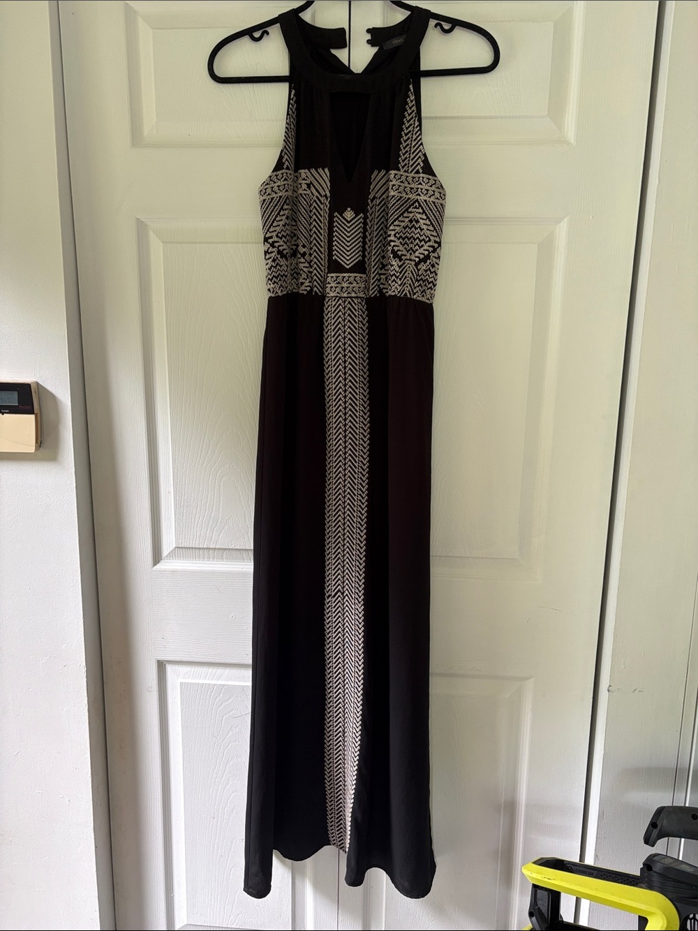 THML Black Maxi Dress with Cream Aztec Paneling - Sleeveless Halter